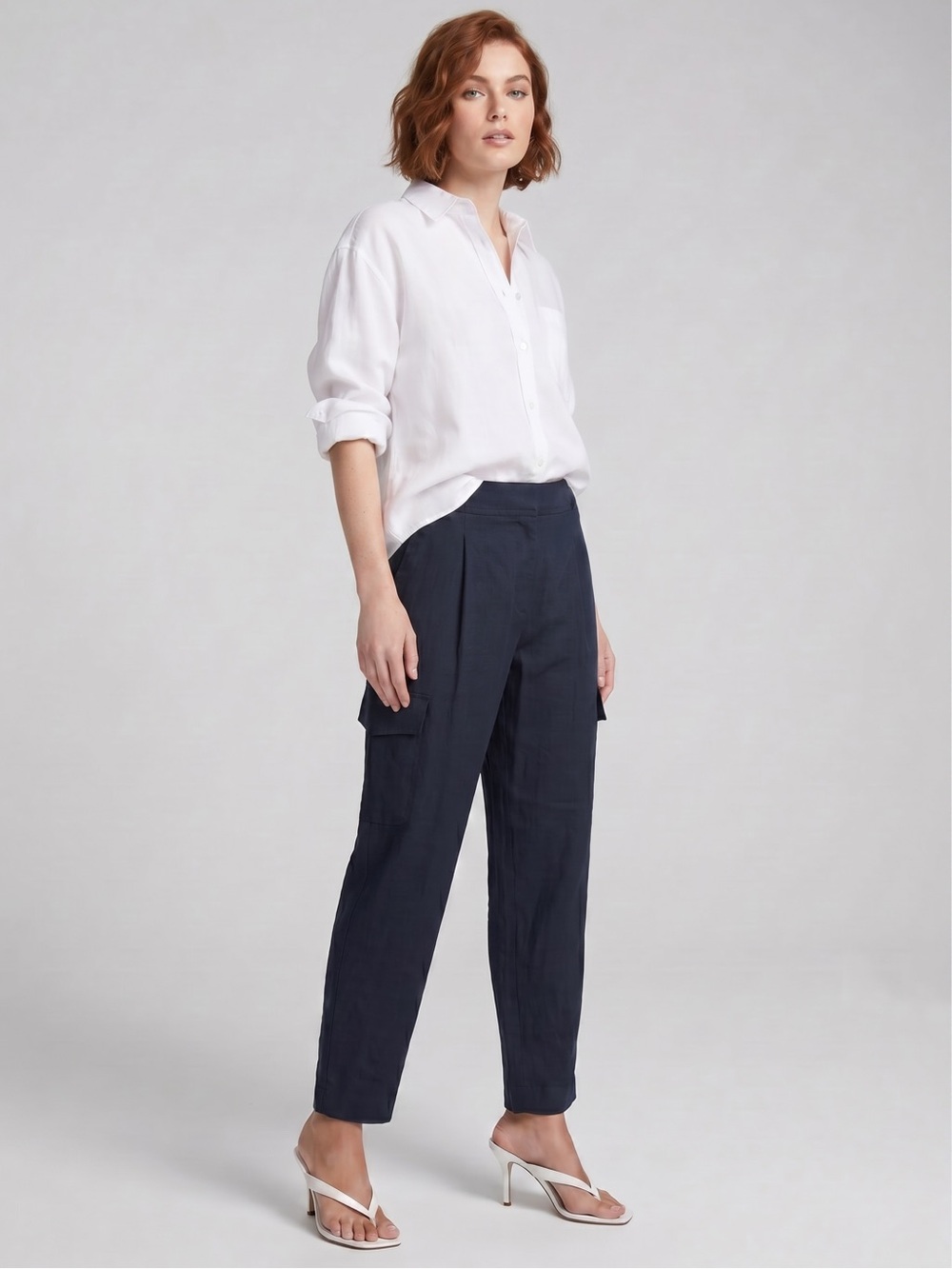 VINCE Linen Blend Cargo Pants Trousers Tapered Leg Women's 8 Black Classic NEW